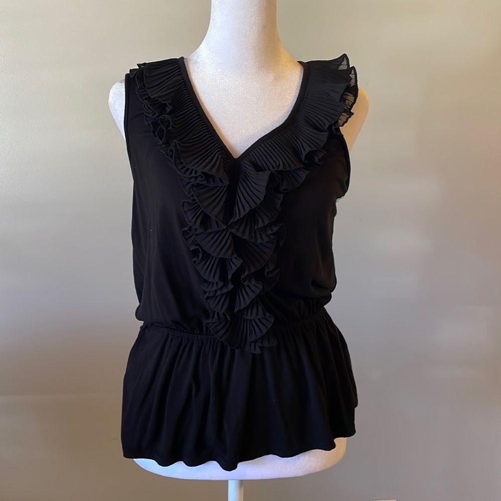 [WHBM] Black Ruffle Embellished Blouse - Size Small